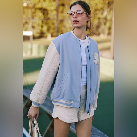 NWT LSPACE Active Quilted-Sleeve Fowler Bomber Jacket In Blue Size Large - Picture 3 of 7